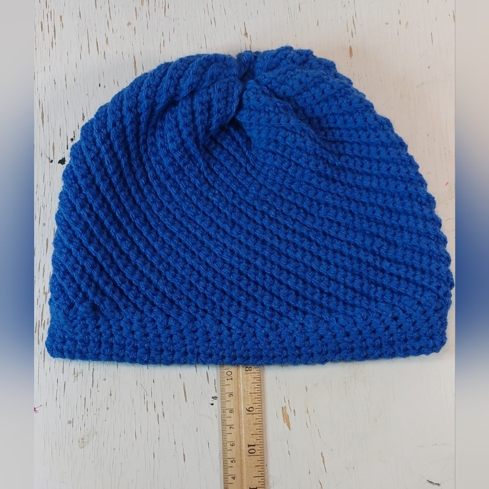 Pretty Cool Blue Adult Beanie Handmade Crochet Hat Winter Christmas Gift Warm - Picture 7 of 8